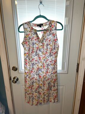 Chadwicks White Floral Midi linen Dress with Pink & Yellow Flowers